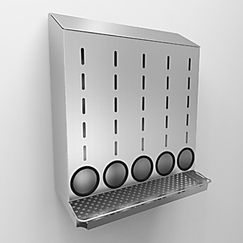 Wall mount dispenser 5 round openings, with catch tray
