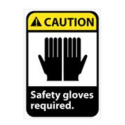Caution, Safety Gloves Required With Graphic Signs