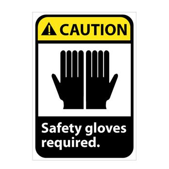 Caution, Safety Gloves Required With Graphic Signs