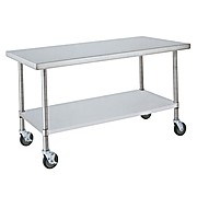 Table, Metro,S.S, 30DX72W table top, 24x60 lower shelf, 2 swivel and 2 swivel/brake casters.