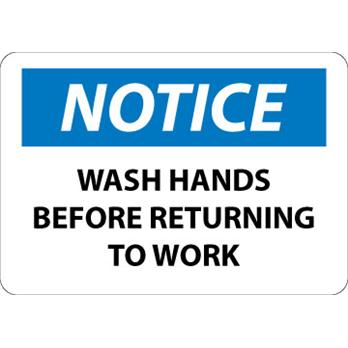 Notice, Wash Hands Before Returning To Work Signs