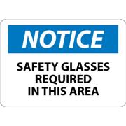 Notice, Safety Glasses Required In This Area Signs
