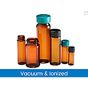 Vacuum & Ionized Amber Borosilicate Sample Vials with Green Thermoset F217 & PTFE Caps