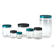 Case of 12 Kimble Type III Soda-Lime Glass Clear Straight-Sided Wide Mouth Jars with White Rubber Cap Liners Capacity 16oz 
