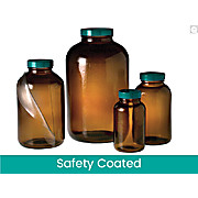Safety Coated Amber Wide Mouth Packer with Green Thermoset F217 & PTFE Caps