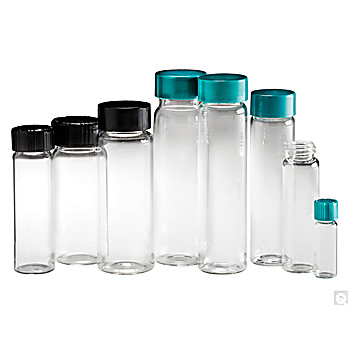 Clear Borosilicate Sample Vials with Black Phenolic Pulp/Vinyl Caps