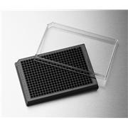 Corning® 384 Well Low Flange Black Flat Bottom Polystyrene TC-Treated Microplates, 10 per Bag, with Lid, Sterile