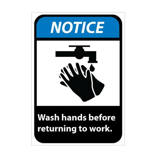 Notice, Wash Hands Before Returning To Work With Graphic Signs