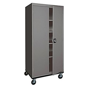 Cabinet, Sandusky Mobile Transport Style, Putty Color Powder Coated Paint, w/ Four Adjustable Shelves, Locking Handles and Casters; 36IN x 24IN x 78IN, 1/each