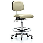 Class 100 Vinyl Clean Room Chair - High Bench Height with Seat Tilt, Chrome Foot Ring & Stationary Glides