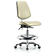 Class 100 Vinyl Clean Room Chair - High Bench Height with Medium Back, Chrome Foot Ring & Casters