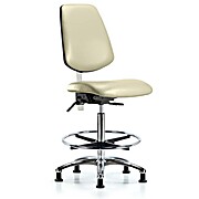 Class 100 Vinyl Clean Room Chair - High Bench Height with Medium Back, Seat Tilt, Chrome Foot Ring & Stationary Glides
