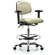 Class 100 Vinyl Clean Room Chair - High Bench Height with Adjustable Arms, Chrome Foot Ring & Casters