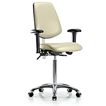Class 100 Vinyl Clean Room Chair - Medium Bench Height with Medium Back, Adjustable Arms, & Casters