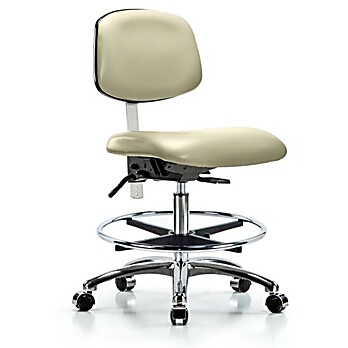 Class 100 Vinyl Clean Room Chair - Medium Bench Height with Chrome Foot Ring & Casters