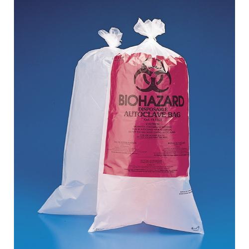 LABCO Heavy duty high heat clear PP autoclave bags with blue biohazard  label, 310 x 660mm,