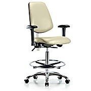 Class 100 Vinyl Clean Room Chair - Medium Bench Height with Medium Back, Adjustable Arms, Chrome Foot Ring, & Casters