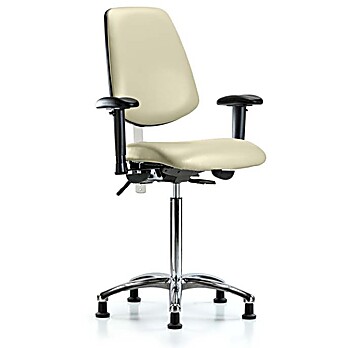 Class 100 Vinyl Clean Room Chair - Medium Bench Height with Medium Back, Adjustable Arms, & Stationary Glides