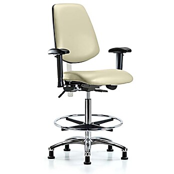 Class 100 Vinyl Clean Room Chair - Medium Bench Height with Medium Back, Adjustable Arms, Chrome Foot Ring, & Stationary Glides