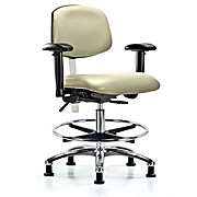 Class 100 Vinyl Clean Room Chair - Medium Bench Height with Adjustable Arms, Chrome Foot Ring, & Stationary Glides