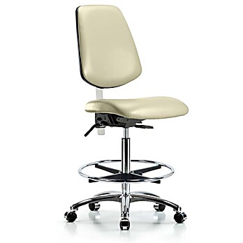 Class 100 Vinyl Clean Room Chair - Medium Bench Height with Medium Back, Chrome Foot Ring, & Casters