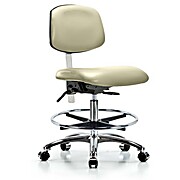 Class 100 Vinyl Clean Room Chair - Medium Bench Height with Seat Tilt, Chrome Foot Ring, & Casters