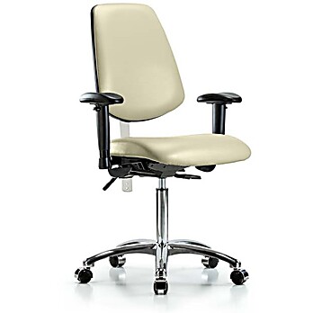 Class 100 Vinyl Clean Room Chair - Medium Bench Height with Medium Back, Seat Tilt, Adjustable Arms, & Casters