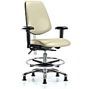 CL100 Vinyl Clean Room Chair - Medium Bench Height with Medium Back, Seat Tilt, Adjustable Arms, Chrome Foot Ring, & Stationary Glides