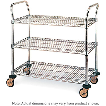 Utility Cart, 3 Stainless Steel Wire Shelves and Casters, 21"x36"x39", 1 each