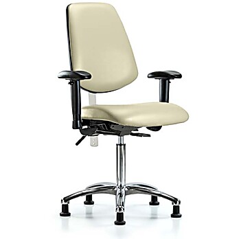 Class 100 Vinyl Clean Room Chair - Medium Bench Height with Medium Back, Seat Tilt, Adjustable Arms, & Stationary Glides