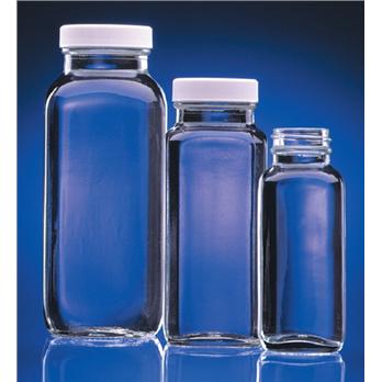 Clear French Square Glass Bottles with White Polypropylene Cap with Poly-Vinyl Liner