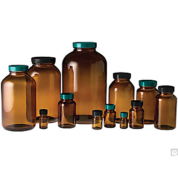 Amber Wide Mouth Packer Bottles with Green Thermoset F217 & Teflon® Caps