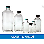 Vacuum & Ionized Clear Boston Round Bottles with Green Thermoset F217 & PTFE Caps