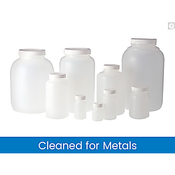 Cleaned for Metals Natural HDPE Wide Mouth Rounds with White Polypropylene SturdeeSeal® PE Foam Caps