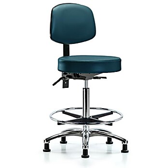 Vinyl Stool with Back Chrome - Marine Blue Supernova Vinyl