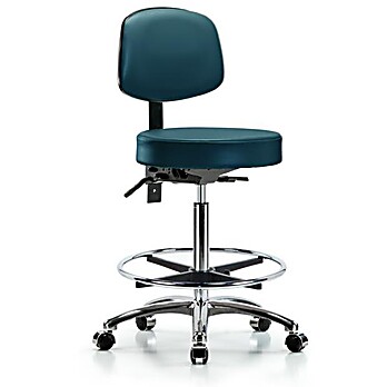 Vinyl Stool with Back Chrome - Marine Blue Supernova Vinyl