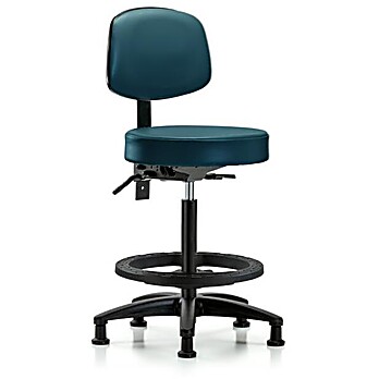 Vinyl Stool with Back - High Bench Height with Marine Blue Supernova Vinyl