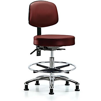Vinyl Stool with Back Chrome - Taupe Supernova Vinyl