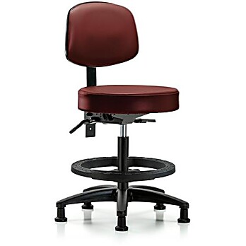 Vinyl Stool with Back - Medium Bench Height Taupe Supernova Vinyl