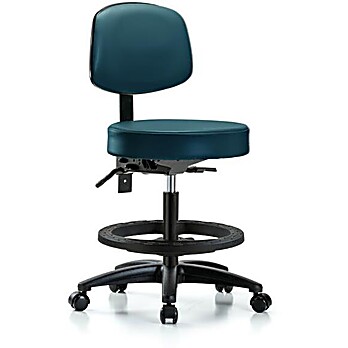 Vinyl Stool with Back - Medium Bench Height Marine Blue Supernova Vinyl