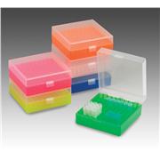 50-Well Microtube Storage Box, for 1.5-2.0 ml Tubes, Assorted Colors, Blue, Green, Purple, Yellow, Orange, Polypropylene HS120033