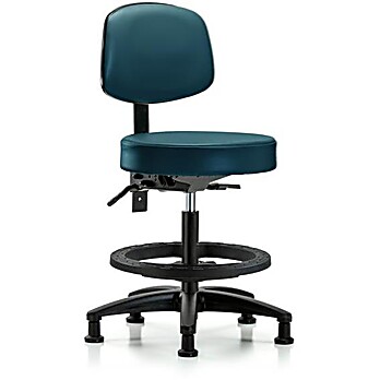 Vinyl Stool with Back - Medium Bench Height with Marine Blue Supernova Vinyl