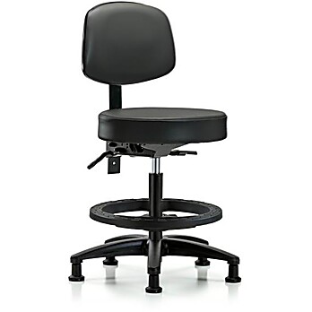 Vinyl Stool with Back - Medium Bench Height Carbon Supernova Vinyl