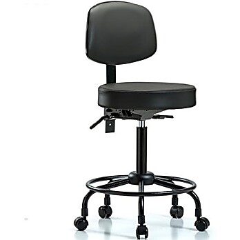 Vinyl Stool with Back - Medium Bench Height Carbon Supernova Vinyl