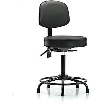 Vinyl Stool with Back - Medium Bench Height Carbon Supernova Vinyl