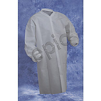 EPIC SMS Polypropylene Labcoat, Fluid Resistant, Snap Front, Knit Wrists and Collar, No Pockets, White