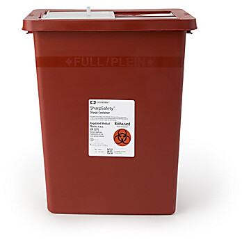 Sharps Container SharpSafety™ 8 Gallon Red Base / White Sliding Lid