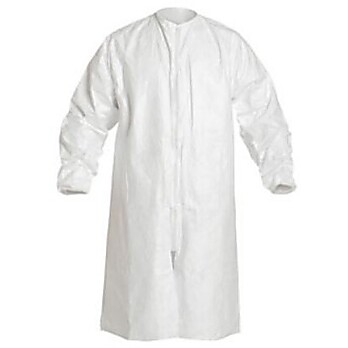 DuPont Tyvek IsoClean, Frock, White, Zip Front, Elastic Wrists, Mandarin Collar, No Pockets, Sterile, Indiv Packed