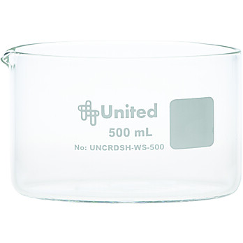 United Scientific™ CrystalClear™ Crystallizing Dish, Flat Bottom - with spout, Borosilicate Glass