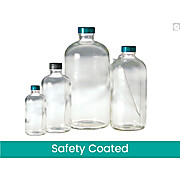 Wheaton® Safety Coated Clear Glass Bottles, 16 oz, Poly Lined Screw Caps,  case/24